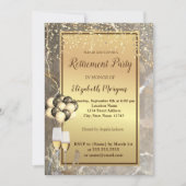金ゴールドヒール、ガラス、バルーン、大理石退職パーティー 招待状 (正面)