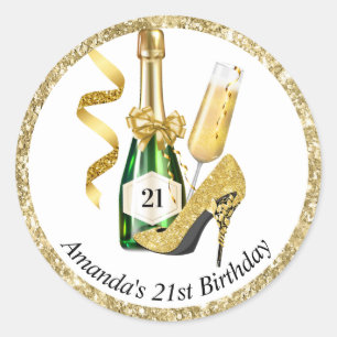 金ゴールドヒール&シャンパンウィメンズ誕生日 ラウンドシール