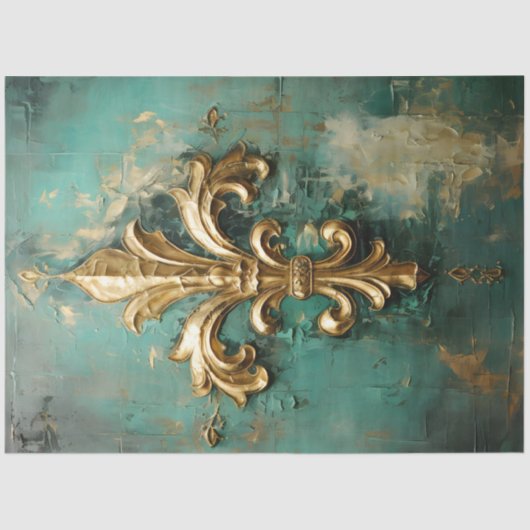 金ゴールドビクトリアンオーナメントエメラルドグリーンヴィンテージ 薄葉紙 (正面)