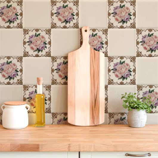 金ゴールドビクトリアンスクロール付き牡丹ブーケ タイル