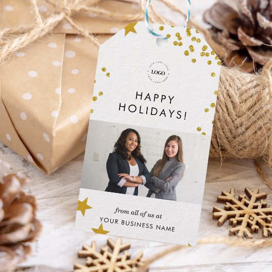 金ゴールドビジネスのクリスマスロゴ&チームフォト会社 ギフトタグ