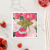 金ゴールドビーとバラのパーソナライズ スタンダードカクテルナプキン (インサイチュ)