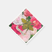 金ゴールドビーとバラのパーソナライズ スタンダードカクテルナプキン (角)