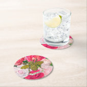 金ゴールドビーとバラの個人設定 ラウンドペーパーコースター (インサイチュ)