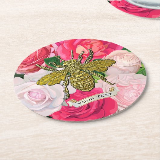 金ゴールドビーとバラの個人設定 ラウンドペーパーコースター (アングル)