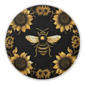 金ゴールドビーとヒマワリ セラミックノブ (正面)