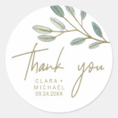 金ゴールドビーニングユーカリプトゥスサンキューユー結婚式の引き出物 ラウンドシール (正面)