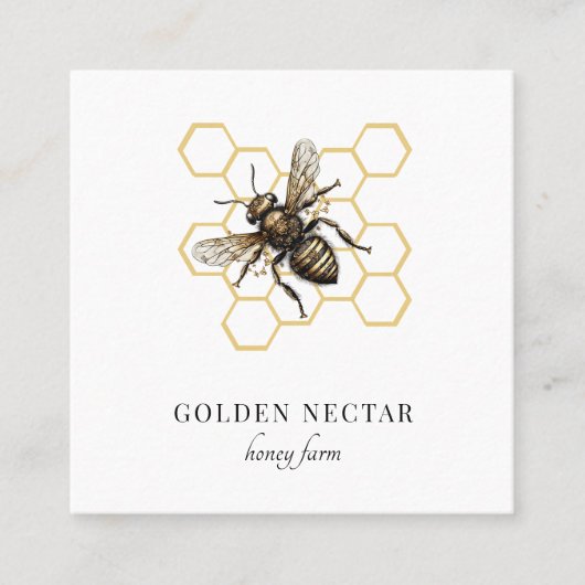 金ゴールドビーハニカムミツバチ養蜂家 スクエア名刺 (正面)