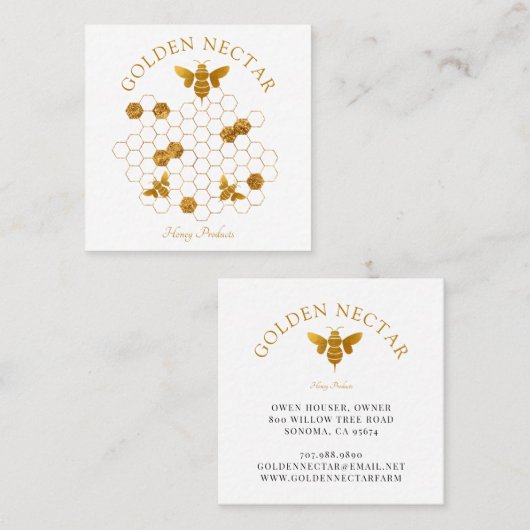金ゴールドビーハニカムロゴビーキーパーハニー製品 スクエア名刺 (正面/裏面)