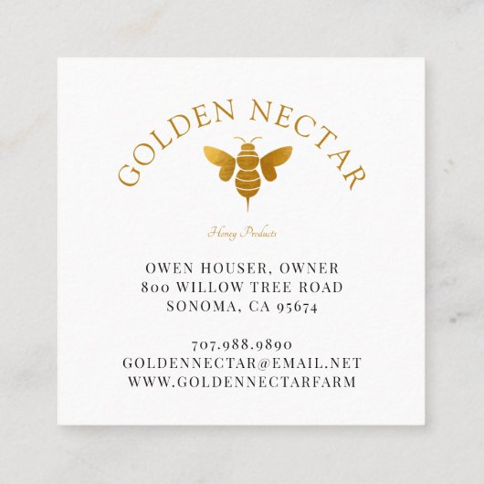 金ゴールドビーハニカムロゴビーキーパーハニー製品 スクエア名刺 (裏面)