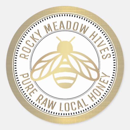 金ゴールドビーロゴ養蜂家蜂蜜ふた瓶ラベル ラウンドシール (正面)