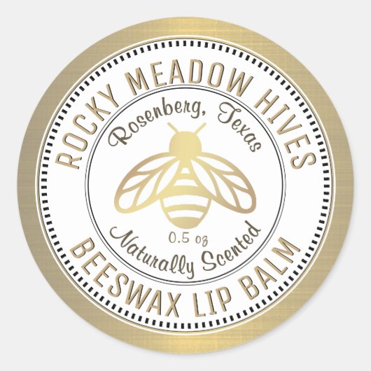 金ゴールドビーロゴApiary Hive製品ラベルリップバーム ラウンドシール (正面)