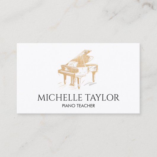 金ゴールドピアノインストラクター音楽先生ピアニスト 名刺 (正面)
