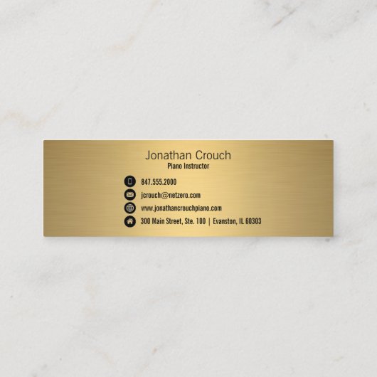 金ゴールドピアノ鍵インストラクター名刺 スキニー名刺 (裏面)