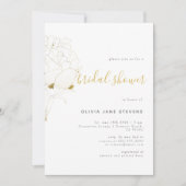 金ゴールドピエレガントオニーフローラスケッチBWブライダルシャワー 招待状 (正面)