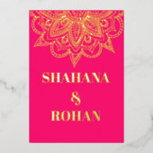 金ゴールドピエレガントックフォーマルインディアンテーマ結婚の 箔招待状 (正面)