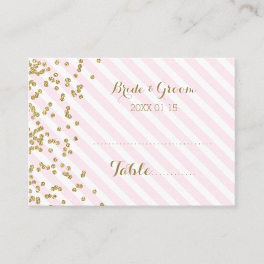 金ゴールドピストライプック結婚スのテーブルの場所設定カード プレイスカード (正面)