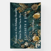 金ゴールドピネコーンパインブランチハンターグリーンウェルカム 横断幕 (縦)