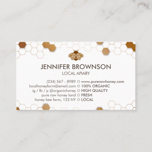 金ゴールドピュア生はちみつ蜂かわいいハニカム 名刺 (裏面)