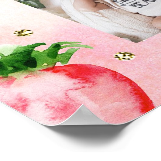 金ゴールドピンクいちご1年目のフォトコラージュ ポスター (角)