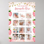 金ゴールドピンクいちご1年目のフォトコラージュ ポスター (正面)