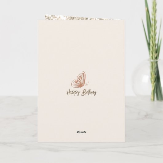 金ゴールドピンクきらめくバタフライフォト誕生日 カード (裏面)