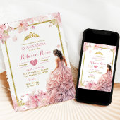 金ゴールドピンクさくらんぼブロッサムプリンセスキンセアニラ 招待状