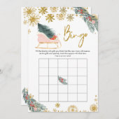 金ゴールドピンクそり冬ベビーシャワーベビービンゴ 招待状 (正面/裏面)