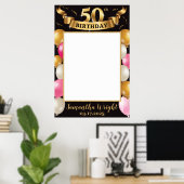 金ゴールドピンクとブラックの誕生日フォトプロップフレームシック ポスター (ホームオフィス)
