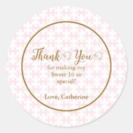 金ゴールドピンクとホワイトパズル市松模様にスイーツ16 ラウンドシール