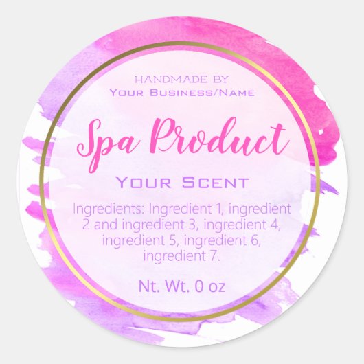 金ゴールドピンクと紫の水色のスパラベル ラウンドシール (正面)