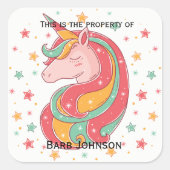 金ゴールドピンクと緑の魔法のユニコーン スクエアシール (正面)