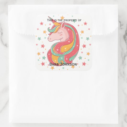 金ゴールドピンクと緑の魔法のユニコーン スクエアシール (バッグ)