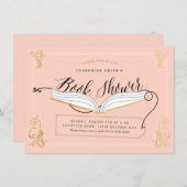 金ゴールドピンクのおとぎ話ストーリーブックベビーシャワー 招待状 (正面/裏面)