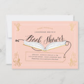 金ゴールドピンクのおとぎ話ストーリーブックベビーシャワー 招待状 (正面)