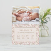 金ゴールドピンクのアイコン | ベビー出生届 招待状 (スタンド正面)