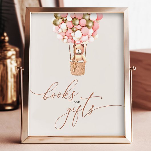 金ゴールドピンクのクマの風船ブックギフトベビーシャワー フォトプリント