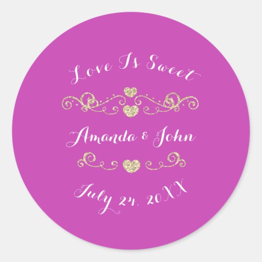 金ゴールドピンクのハート日付を保存する愛は甘い ラウンドシール (正面)