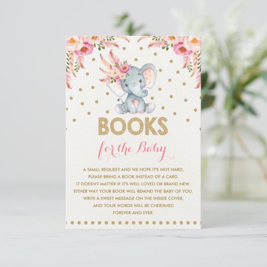 金ゴールドピンクのフローラゾウが本の挿入カードを持ってくる エンクロージャーカード (スタンド正面)