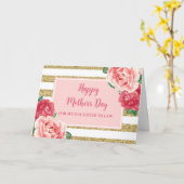 金ゴールドピンクのフローラ娘法律幸せな母 カード (黄色い花)