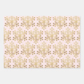 金ゴールドピンクのメリークリスマススクリプト雪の結晶 ラッピングペーパーシート (正面2)