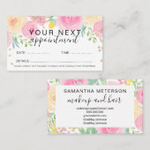 金ゴールドピンクのルーズフローラ水彩化粧 予約カード (正面/裏面)