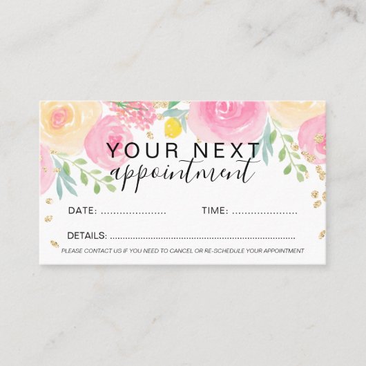 金ゴールドピンクのルーズフローラ水彩化粧 予約カード (正面)