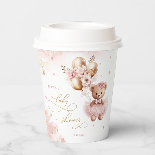 金ゴールドピンクの女の子の赤ちゃんシャワー私たちは心から待つことができる 紙コップ (裏面)