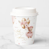 金ゴールドピンクの女の子の赤ちゃんシャワー私たちは心から待つことができる 紙コップ (正面)