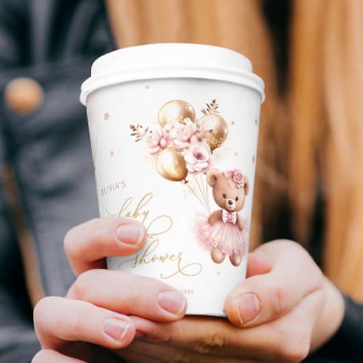金ゴールドピンクの女の子の赤ちゃんシャワー私たちは心から待つことができる 紙コップ