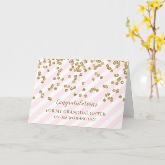金ゴールドピンクの孫娘の結婚式 カード (黄色い花)