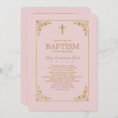 金ゴールドピンクの宗教的招待状でトリミング 招待状 (正面/裏面)