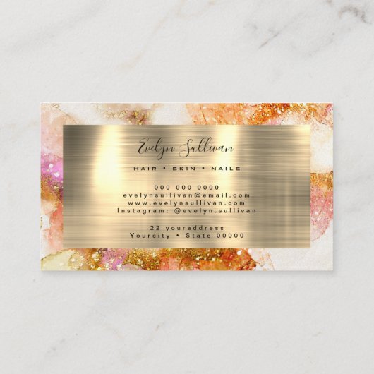 金ゴールドピンクの水フェイク色フォイル名刺 名刺 (裏面)