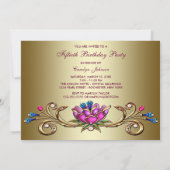 金ゴールドピンクの花女性50th誕生日パーティー 招待状 (裏面)